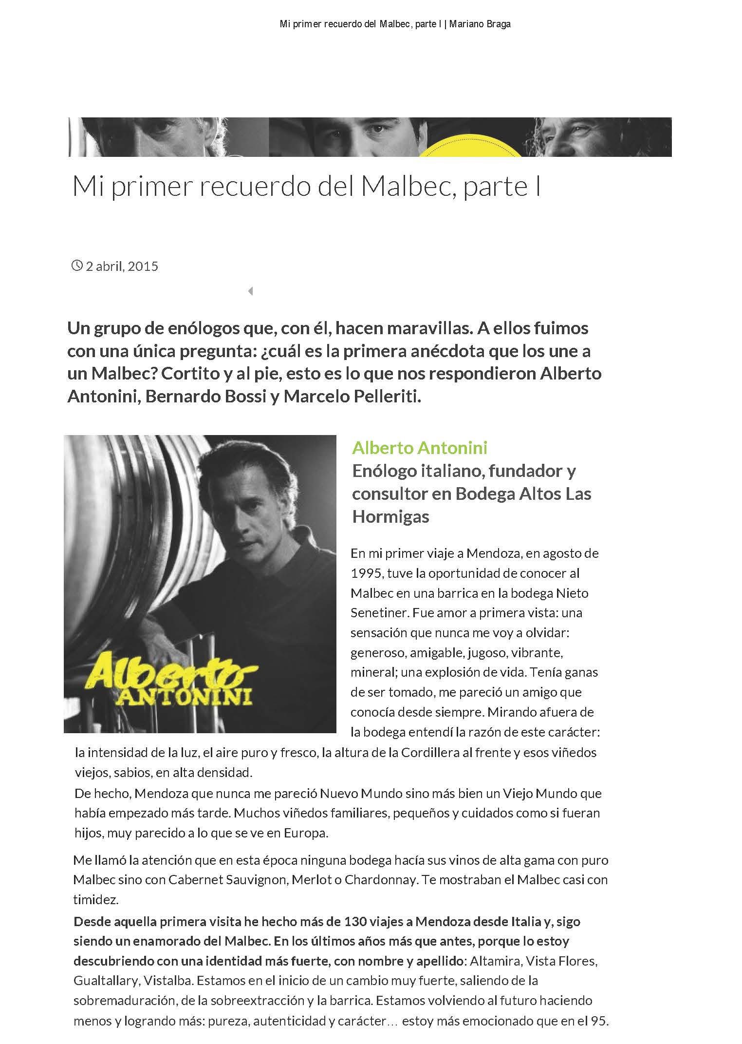 Mi primer recuerdo del Malbec parte I Mariano Braga